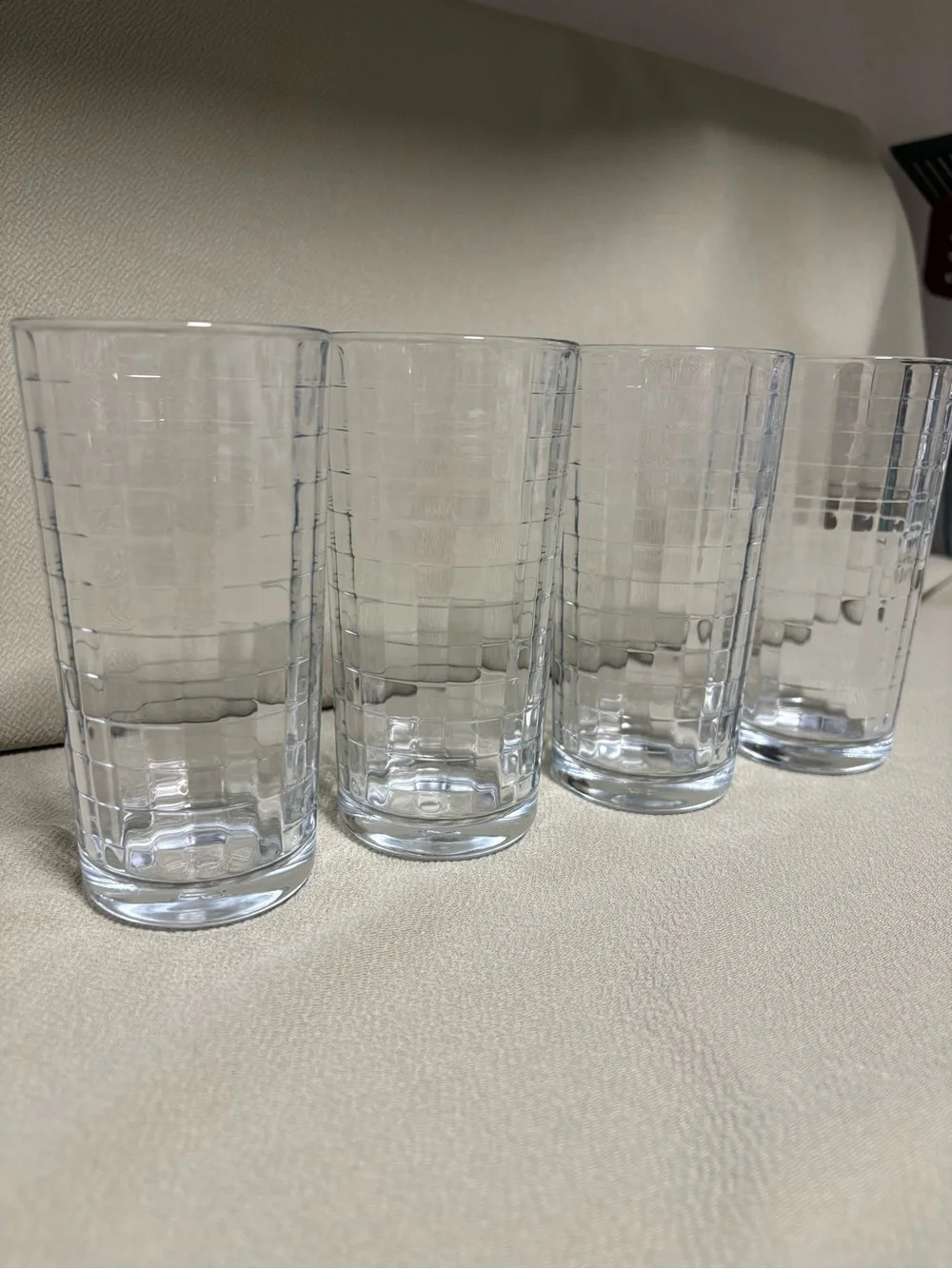 Pasabahce Block Optic Windowpane 8 oz Juice Drinking Glasses Set of 4 - EUC